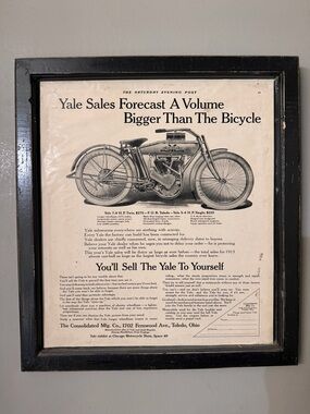 Framed Yale Motorcycle Vintage Ad - Black Frame